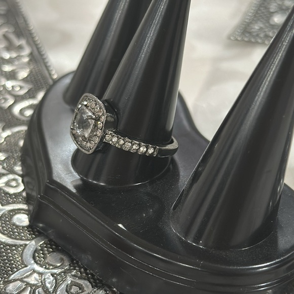 White Square Zircon Black Gold Bridal Ring Jewelry Gift Size 10 - Picture 4 of 9